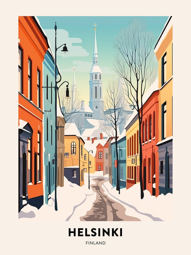 Vintage Winter Travel Poster Helsinki Finland 3
