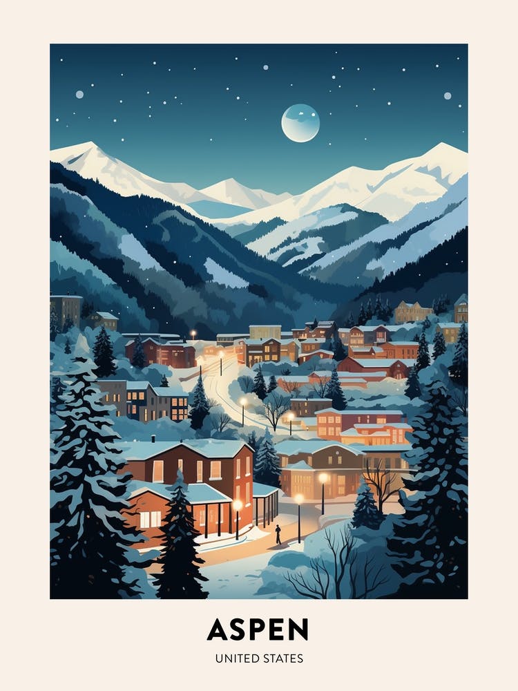 Winter Night Reiseplakat Aspen Colorado 1