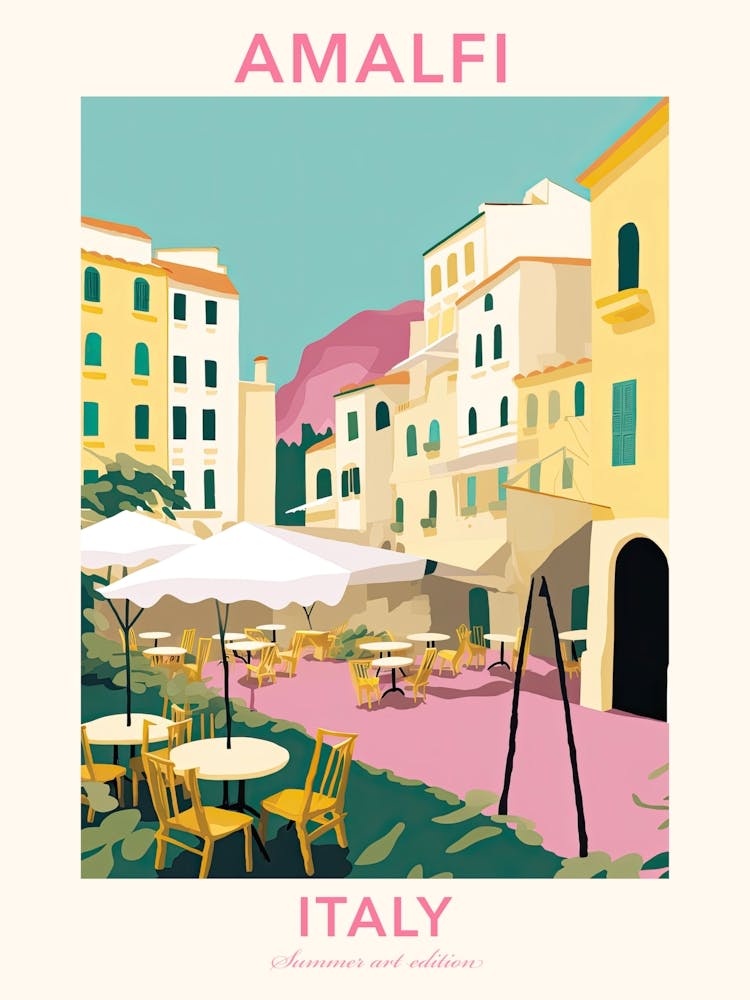 Amalfi, Italy, Flat Pastels Tones Illustration 7 Poster