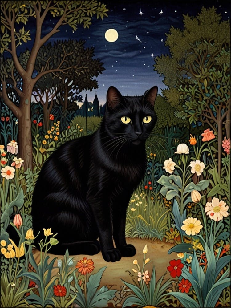 William Morris Black Cat In The Garden 4