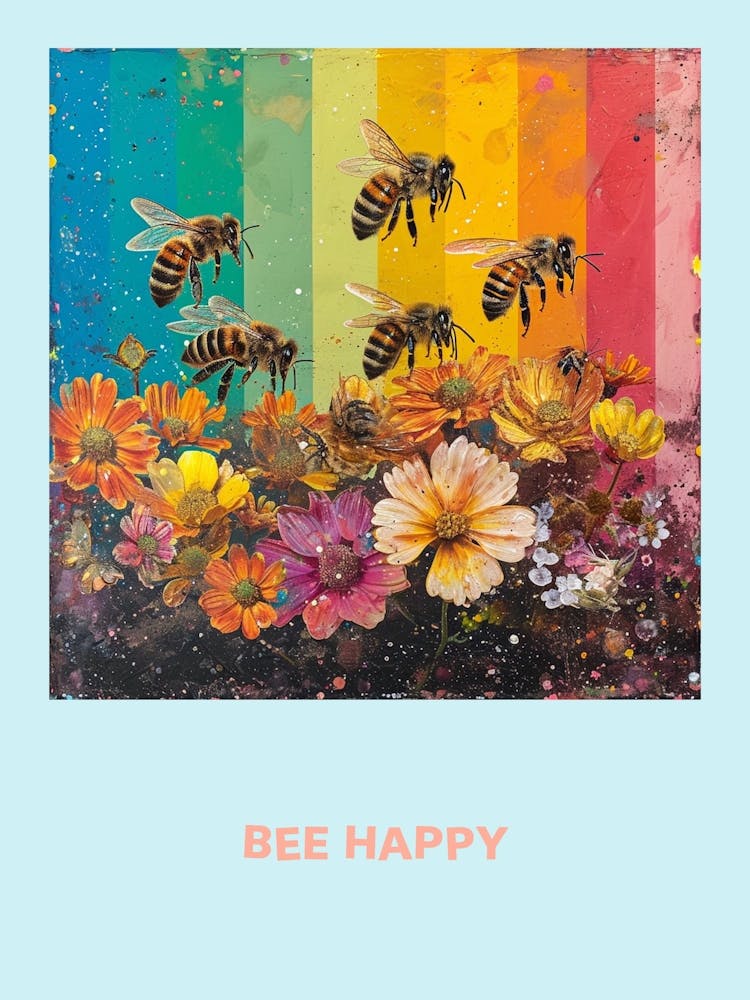 Bee Happy Regenbogen Poster 1