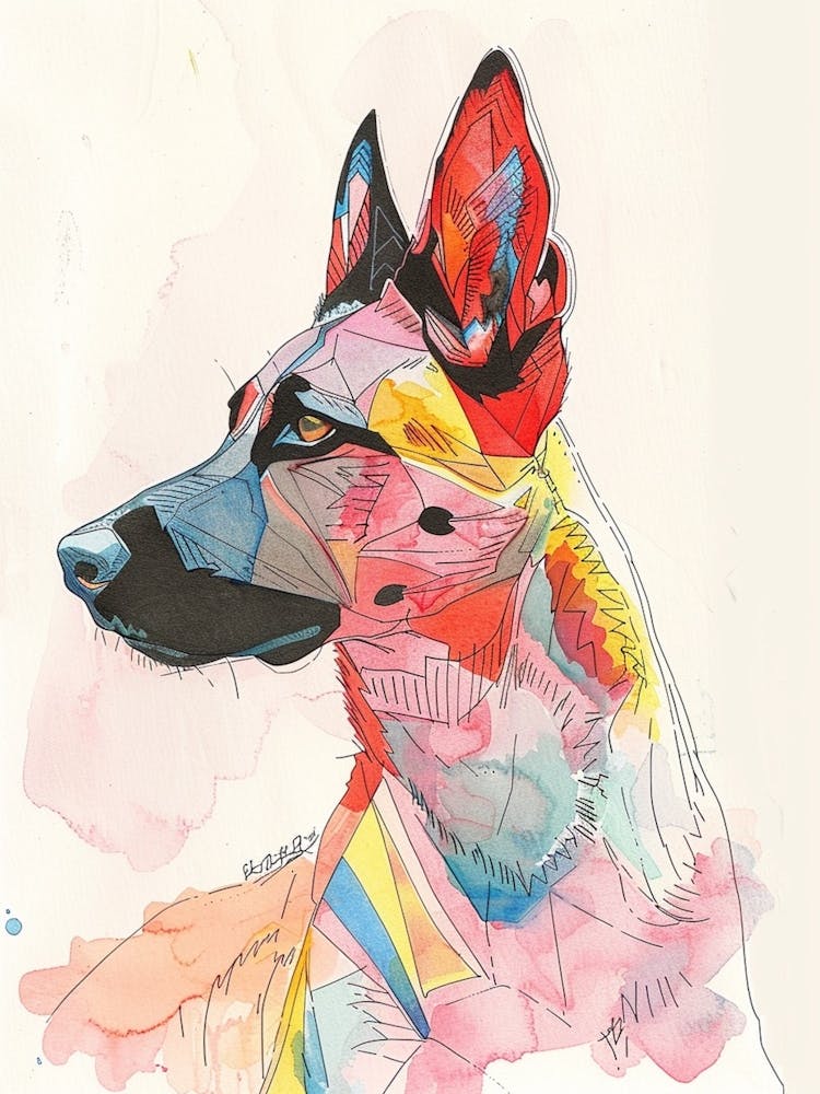 Beauceron Dog Watercolour Geometric Line Drawing