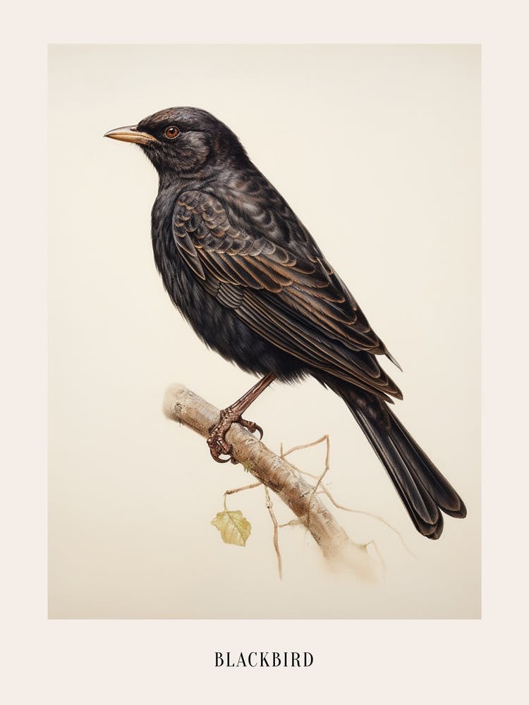 Vintage Vogelzeichnung Amsel 2 Poster