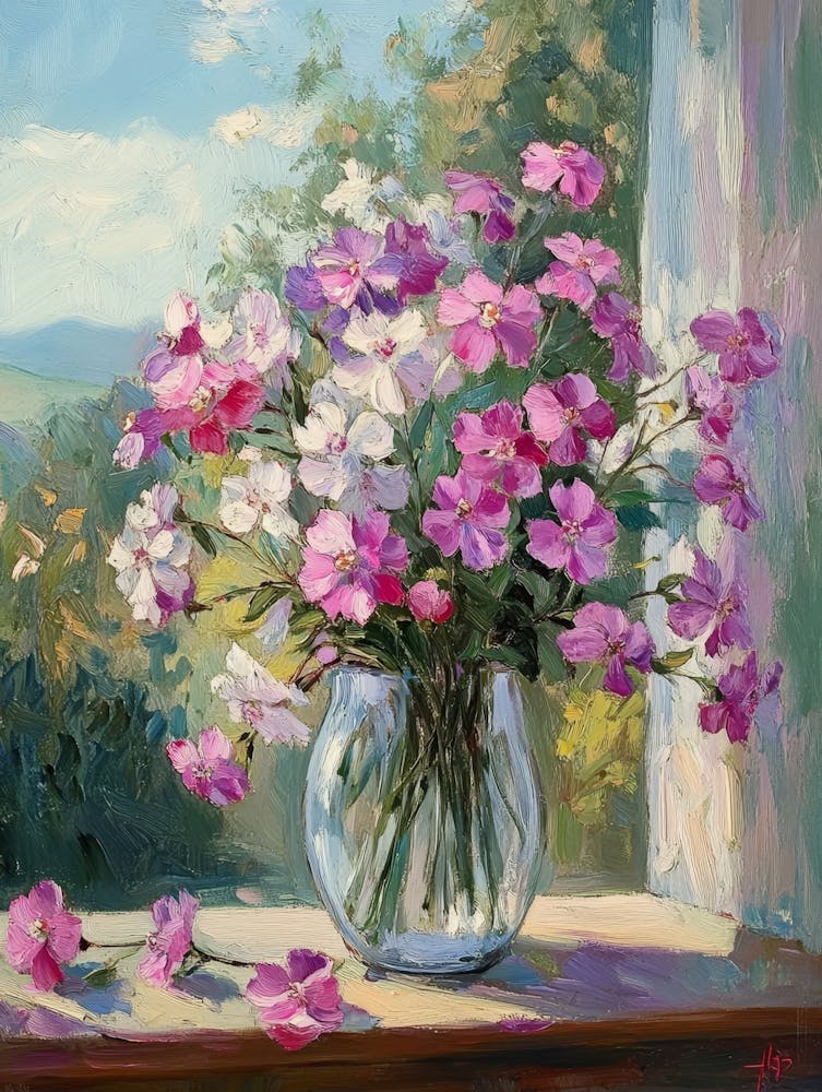 Phloxes, A Bouquet In The Morning On The Window 1