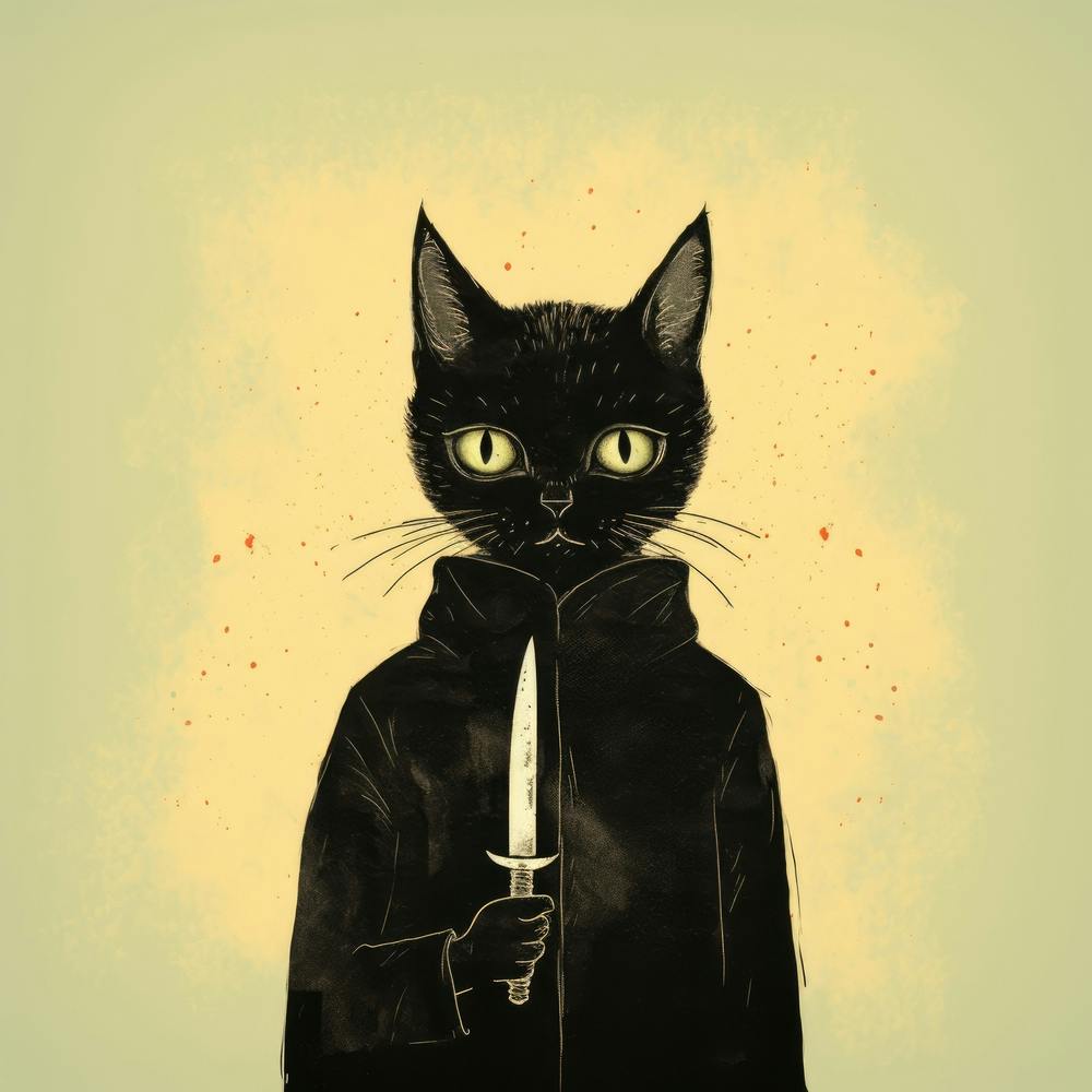 Katze Mit Messer 1
