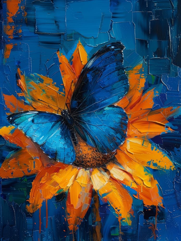 Blauer Schmetterling auf Sonnenblume 3