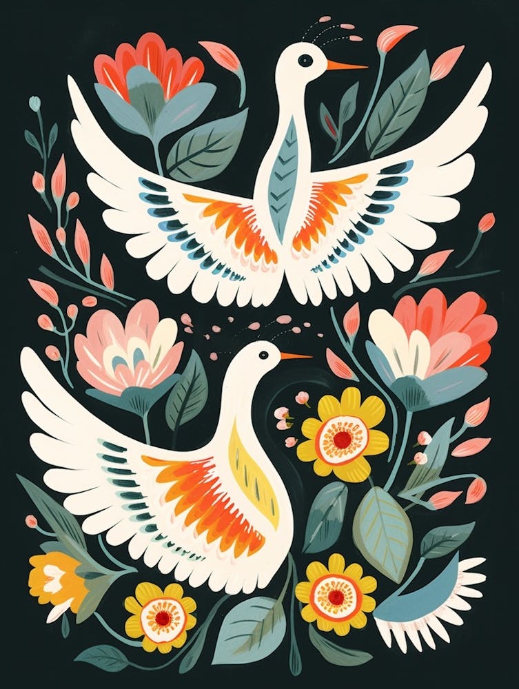 Folk Style Bird Painting Swan 2