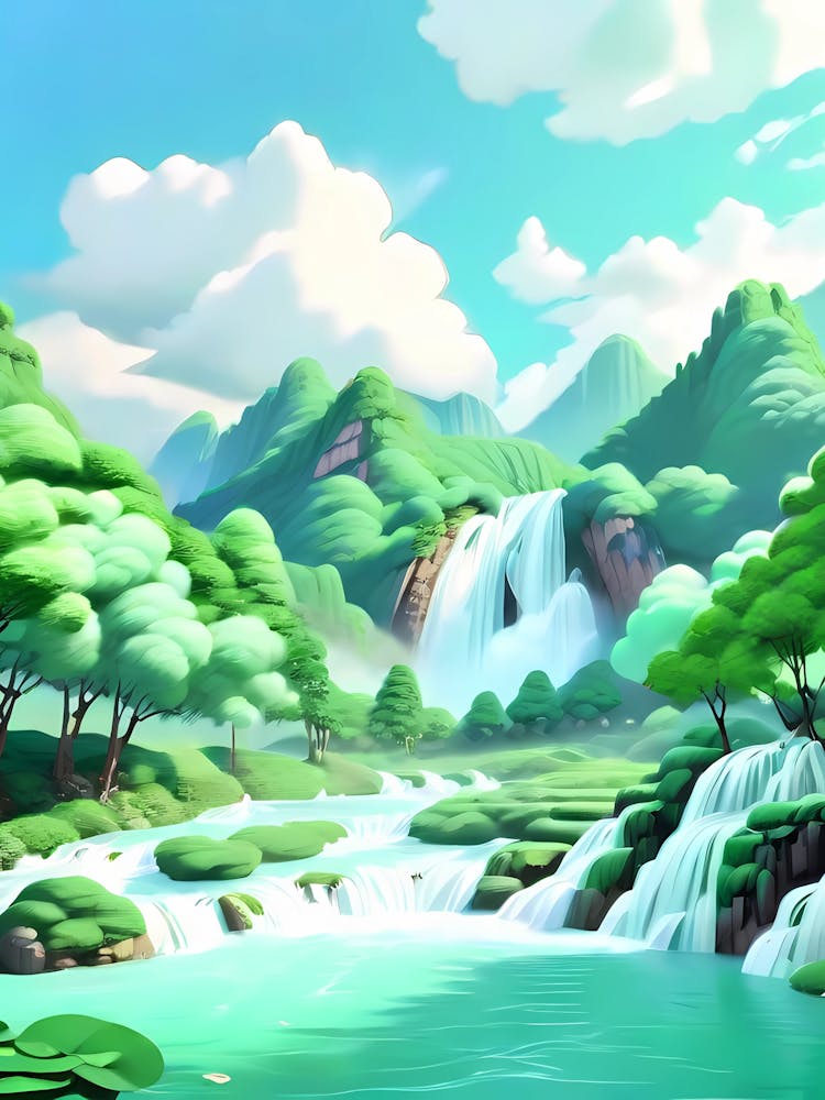 Waterfall In The Mountains