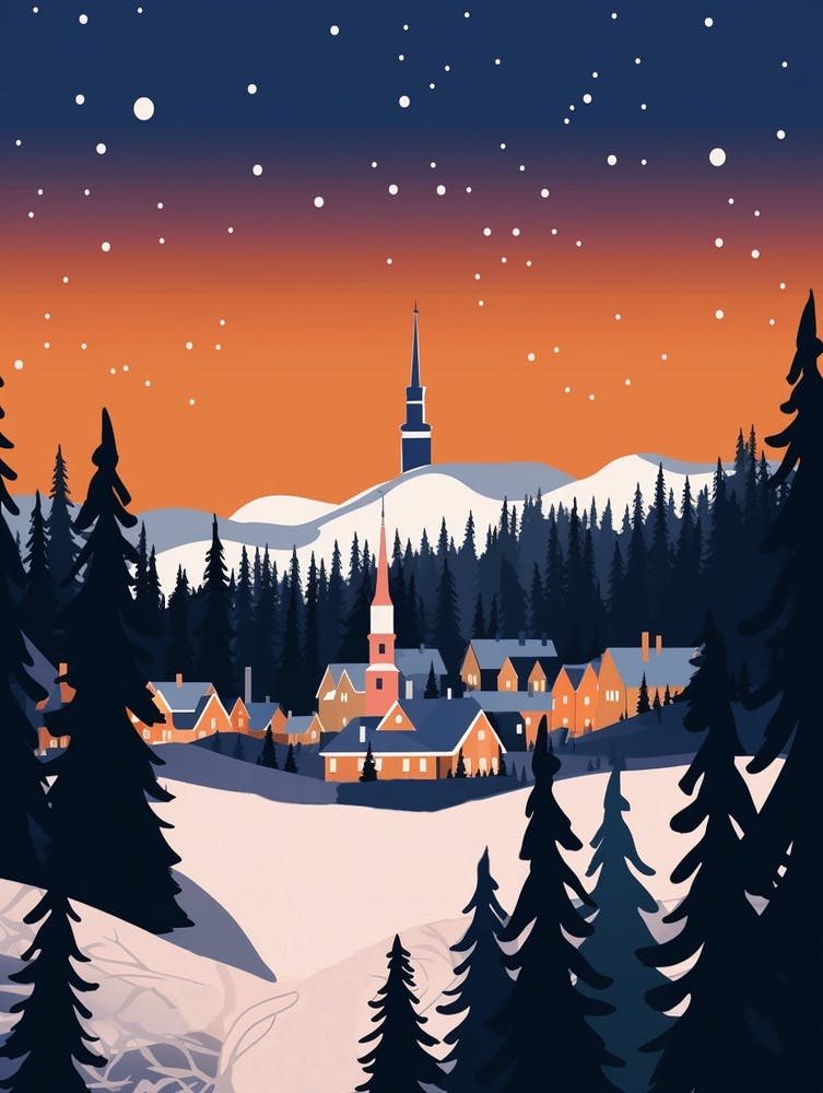 Retro Winter Illustration Rovaniemi Finland 1