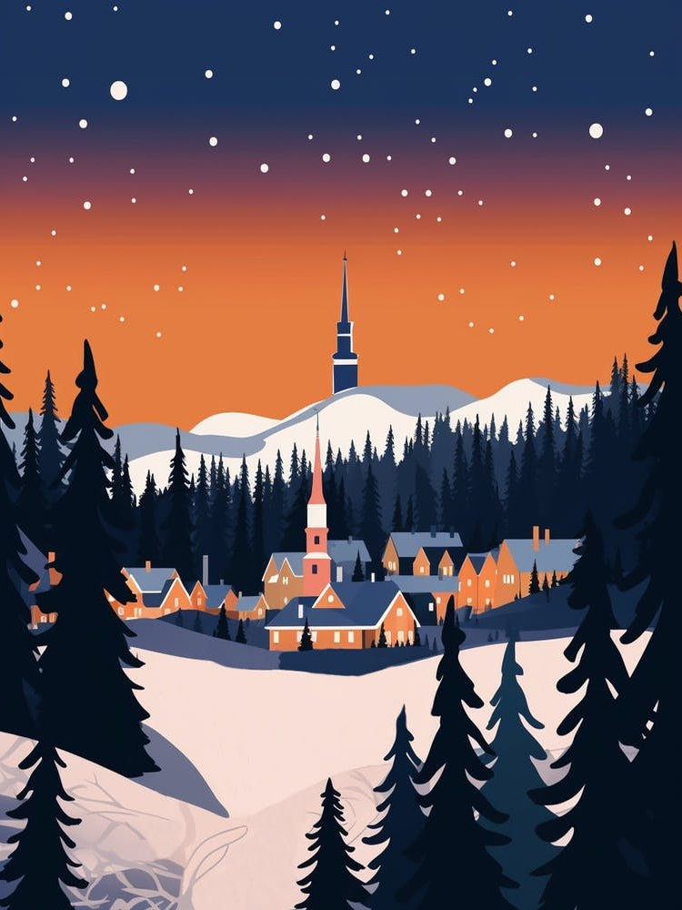 Retro Winter Illustration Rovaniemi Finland 1