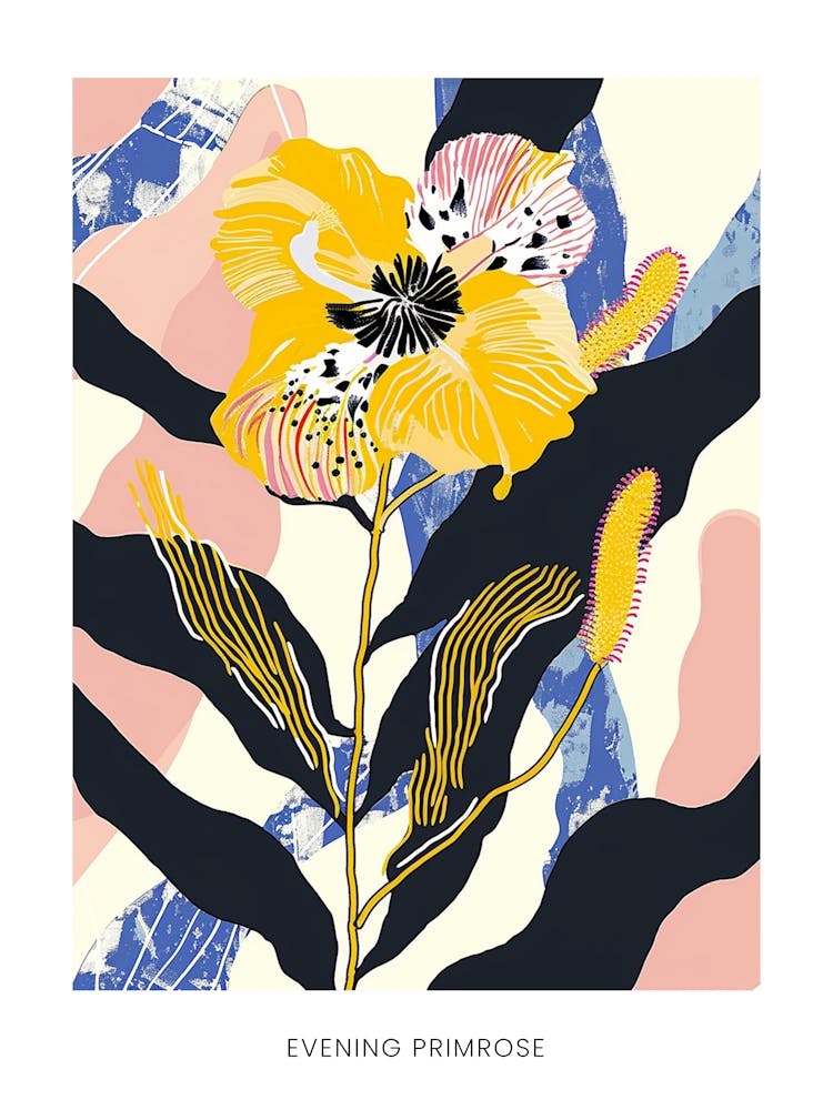 Colourful Flower Illustration Poster Evening Primrose 3