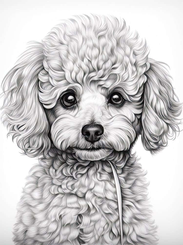 Poodle Dog, Line Drawing 3