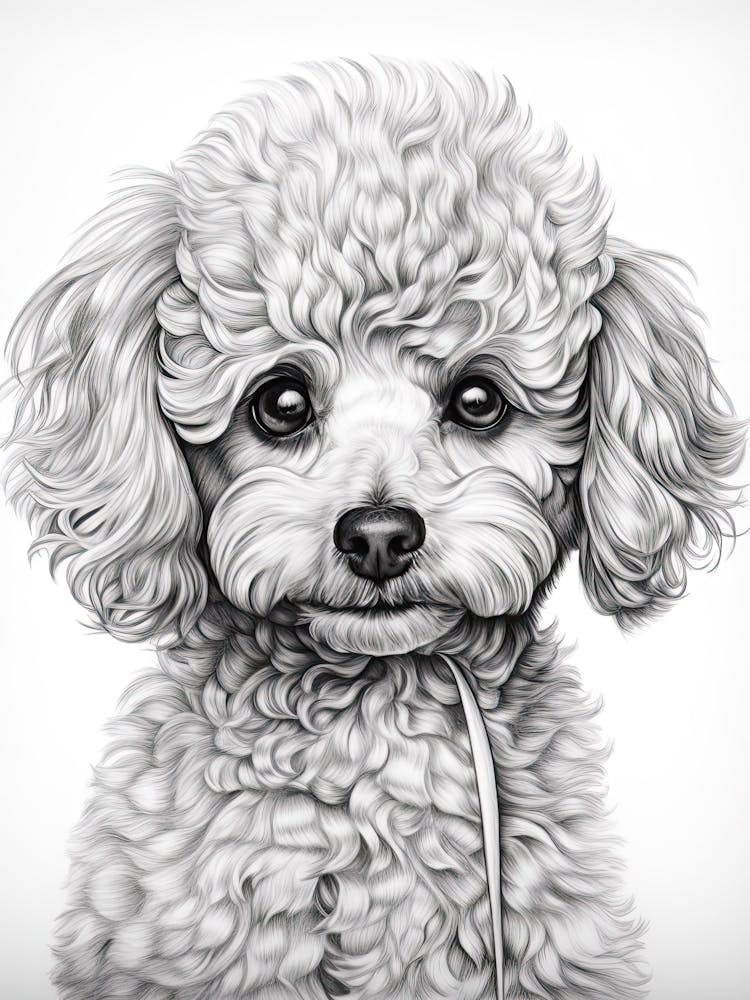 Poodle Dog, Line Drawing 3
