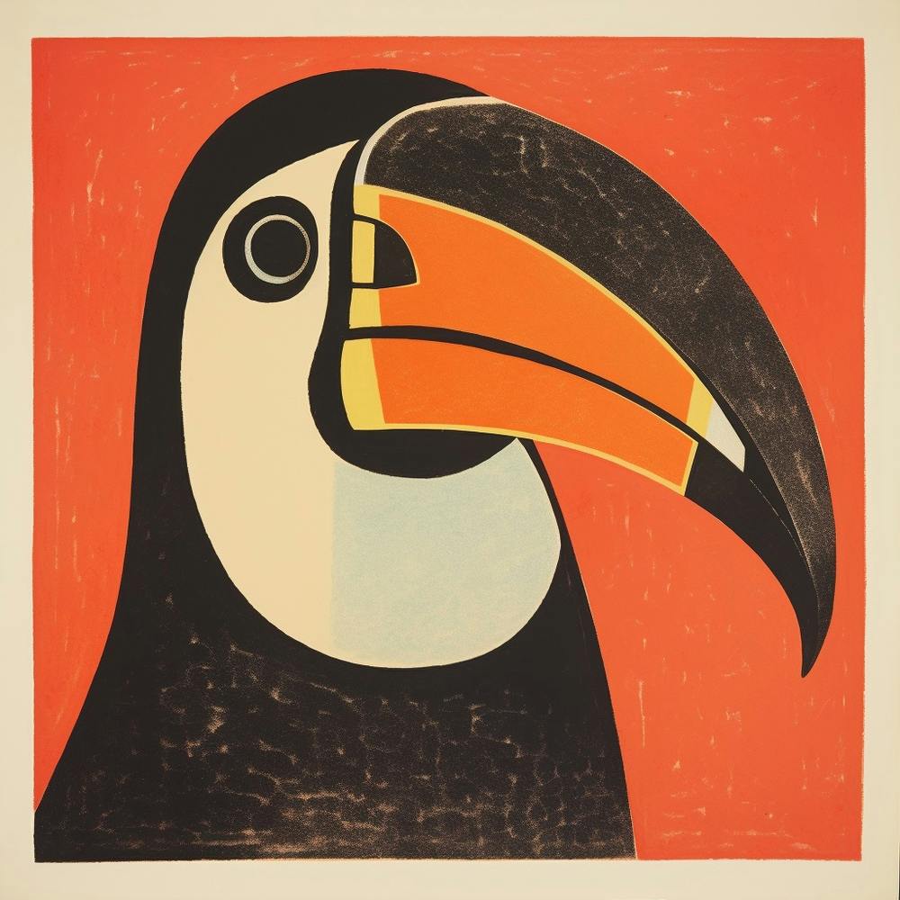Retro Bird Lithograph Toucan 2