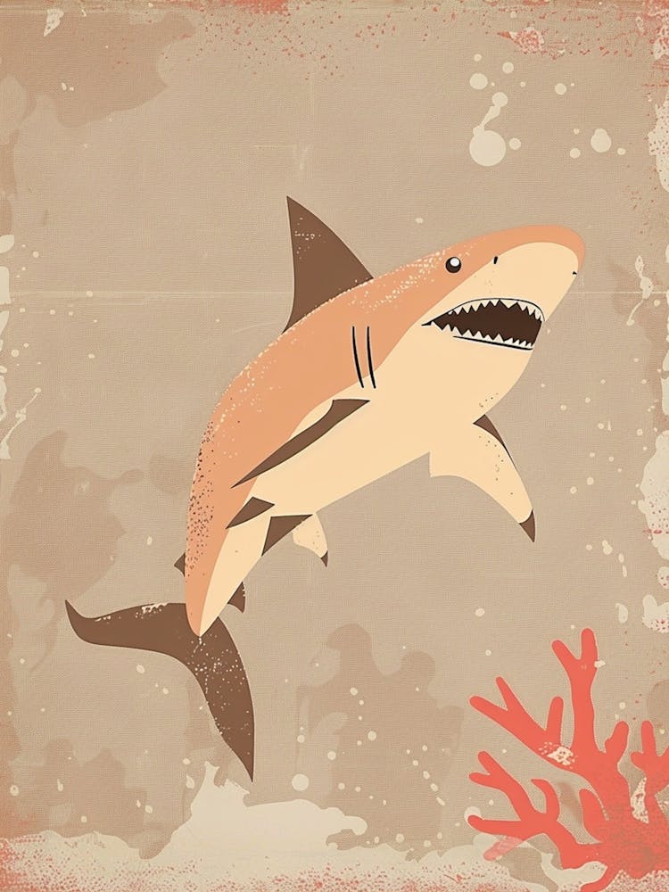 Cute Beige Tones Shark With Coral 2