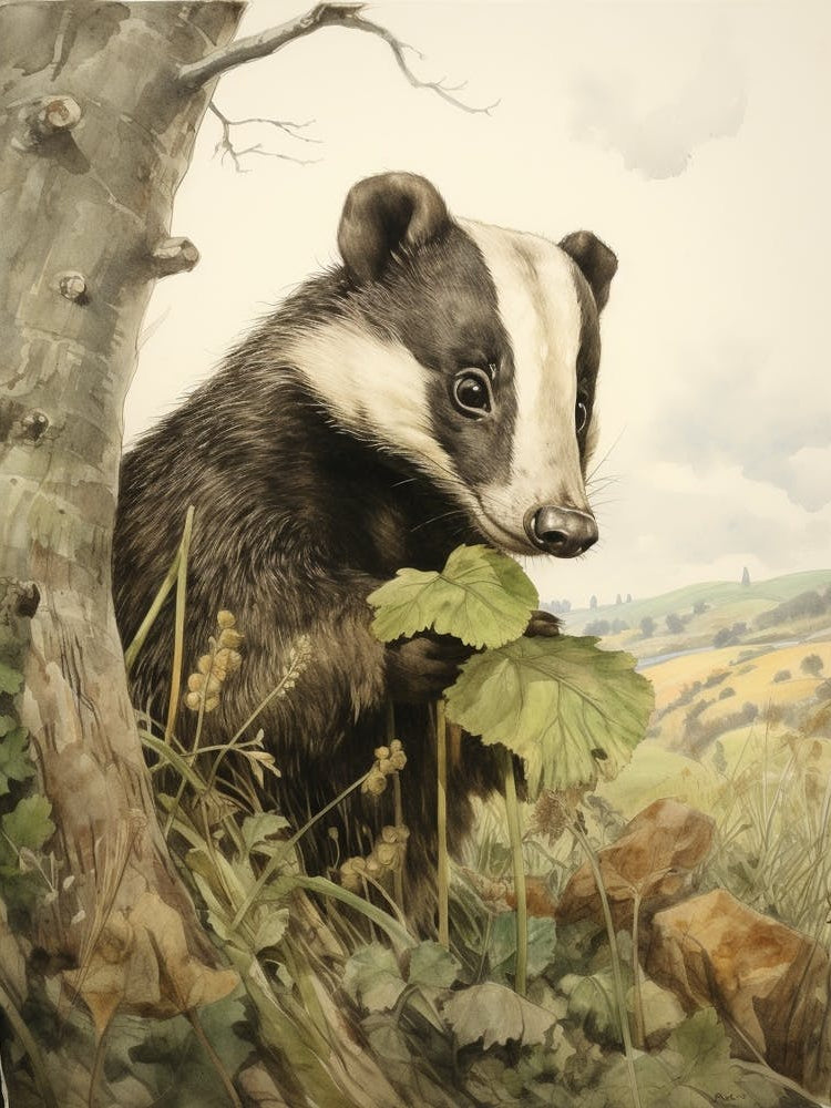 Storybook Animal Watercolour Badger 4