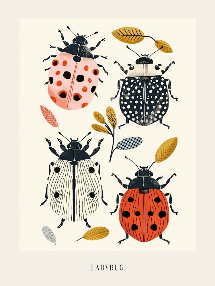 Colourful Insect Illustration Ladybug 12 Poster