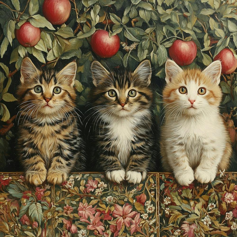 Three Kittens In An Apple Tree Art