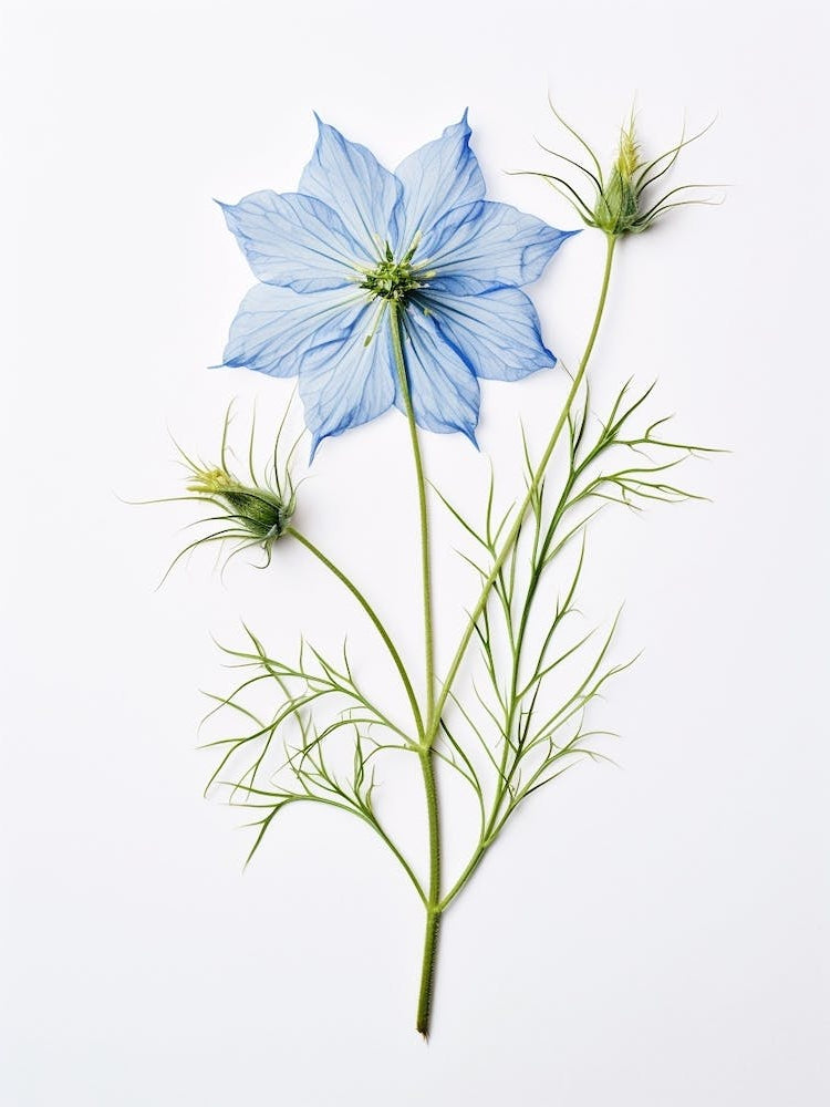 Pressed Flower Botanical Art Love In A Mist Nigella 2