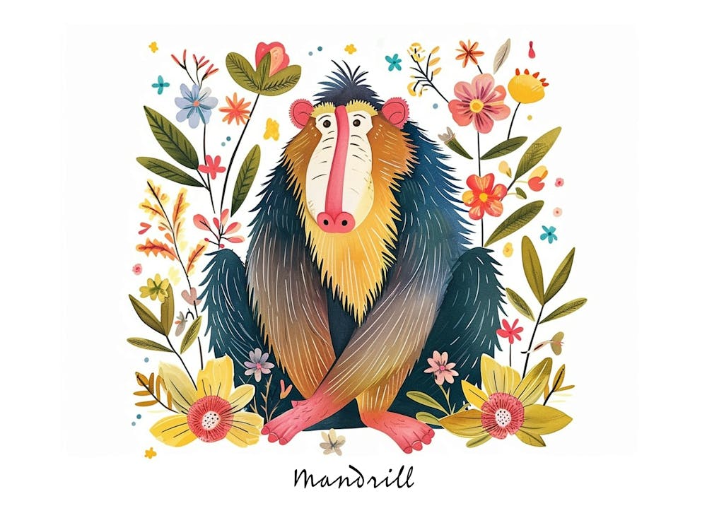 Little Floral Mandrill 4 Poster