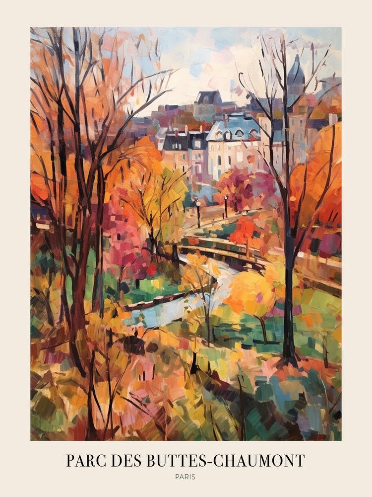 Autumn City Park Painting Parc Des Buttes Chaumont Paris France 4 Poster
