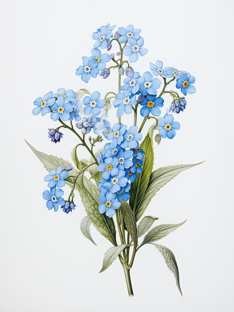 Forget Me Nots Flower Vintage Botanical 0