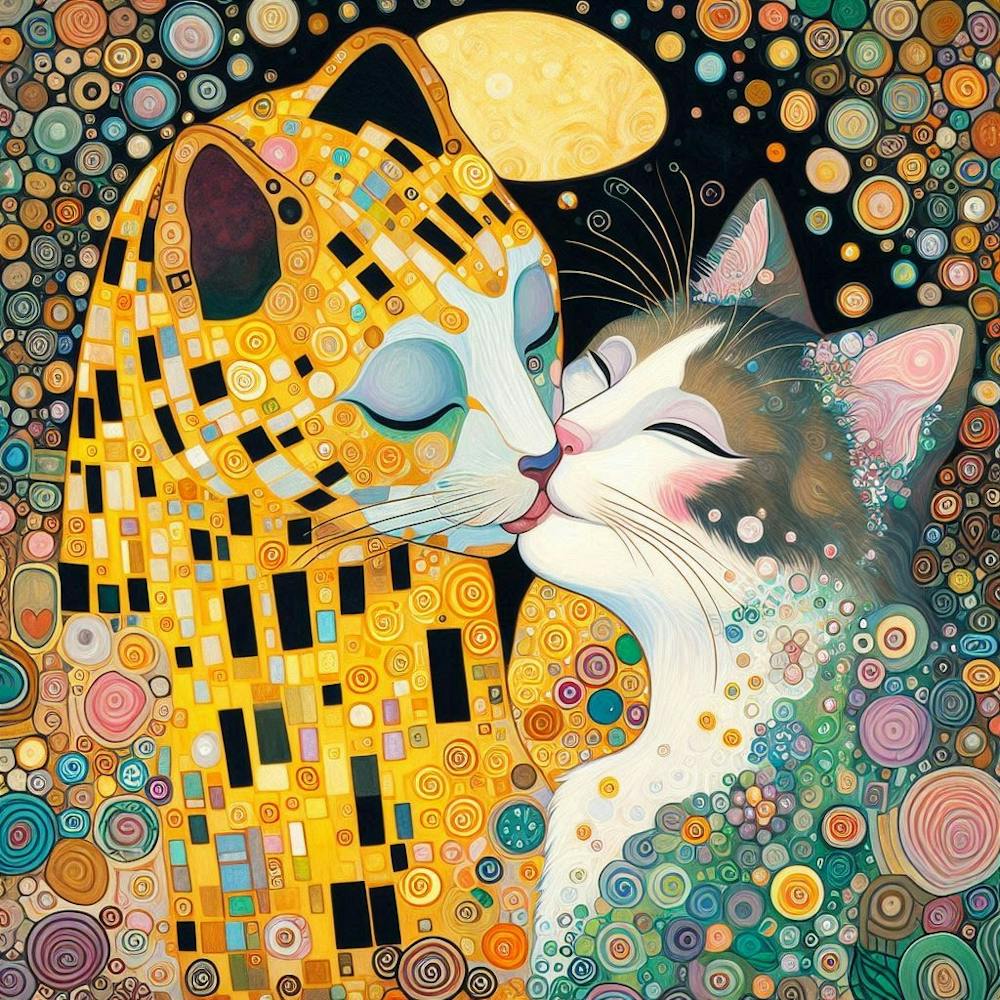 gustav klimt the Kiss with cats