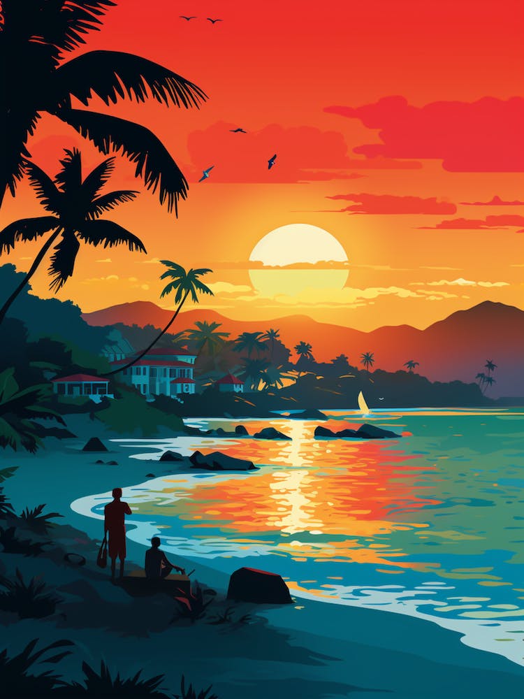 Manzanillo Beach Cuba At Sunset, Vibrant Painting 2