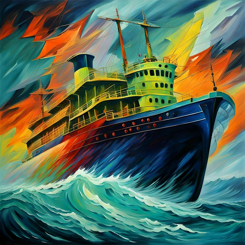 Ship In Storm Oil Painting Effect