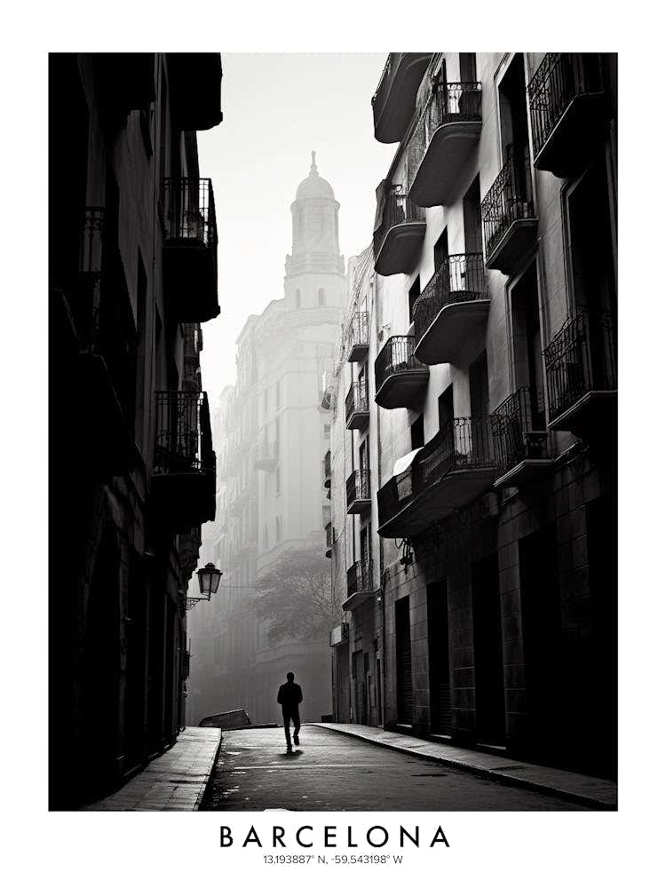 Poster Of Barcelona, Black And White Analogue Photograph 3
