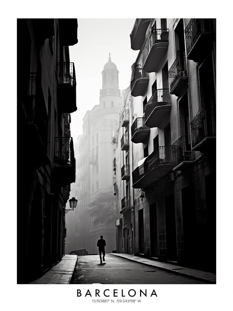 Poster Of Barcelona, Black And White Analogue Photograph 3
