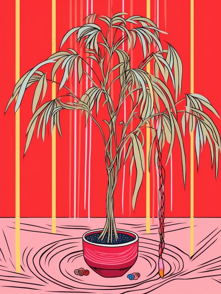 Pink And Red Plant Illustration Ponytail Palm 2