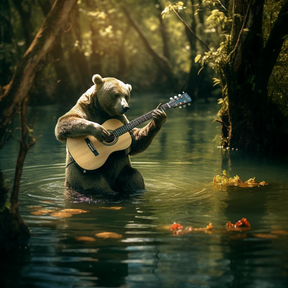 Bear Playing Guitar In The Water