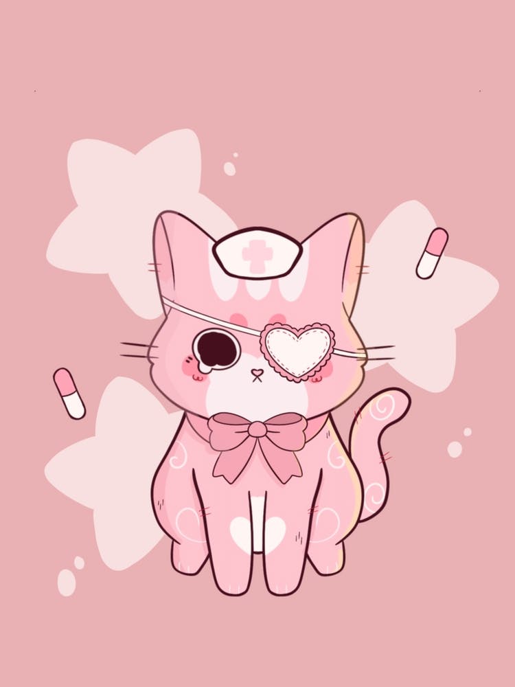 Nurse kawaii cat art print