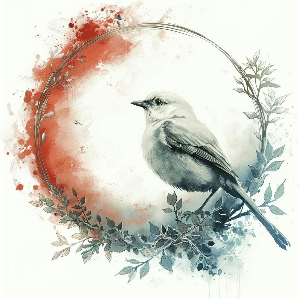 Spring Bird in Circular Floral Frame 1