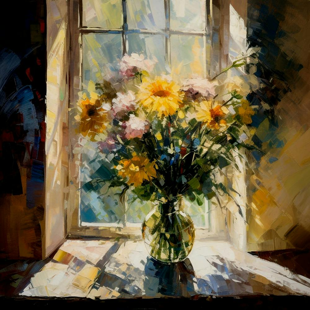 Sunflowers by the Window Still life