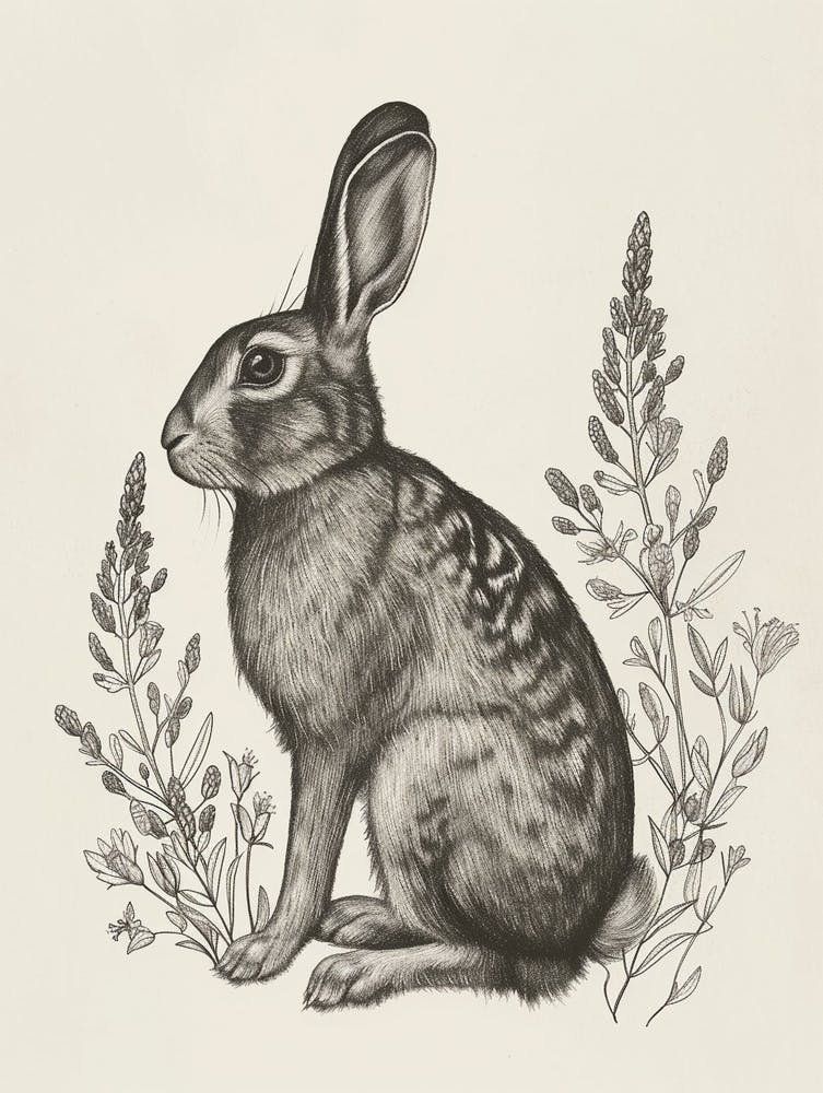 Harlequin Blockprint Rabbit Illustration 4