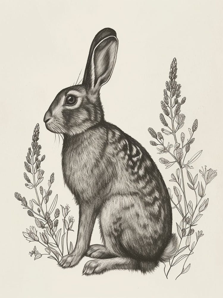 Harlequin Blockprint Rabbit Illustration 4