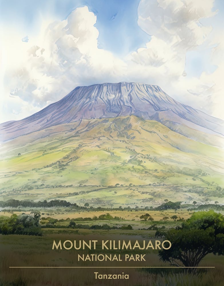 Mont Kilimandjaro Parc National Tanzanie Aquarelle 3