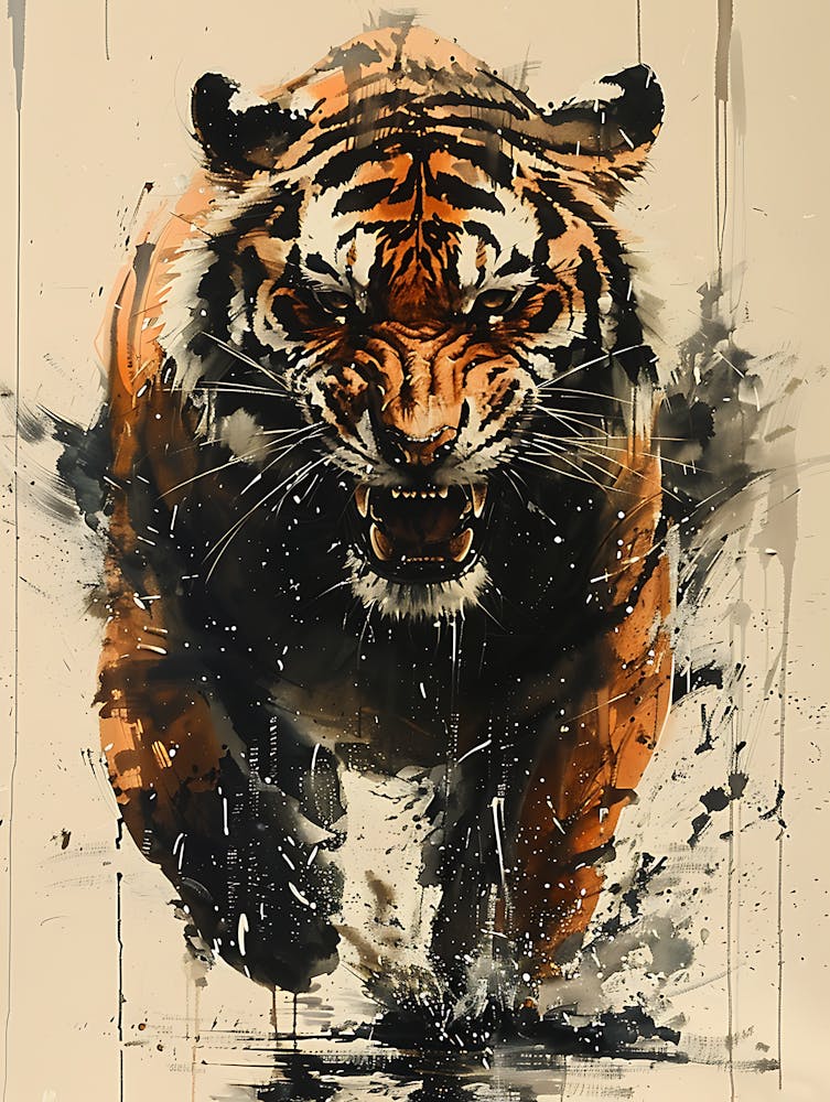 Peinture à l'encre d'un tigre en colère redoutable 11