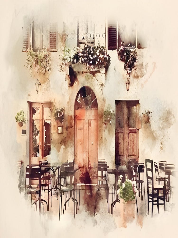 Watercolor Of Italian Cafe