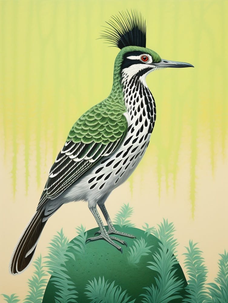 Ohara Koson Inspired Bird Painting Roadrunner 1