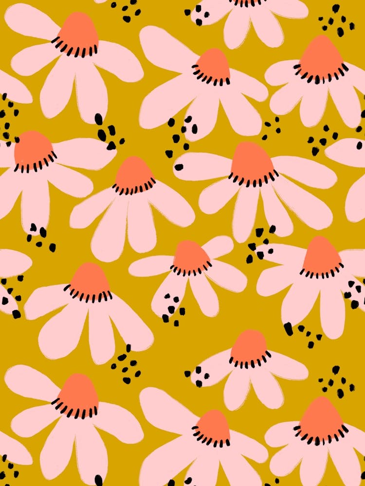Daisy Pattern Gold Pink 1