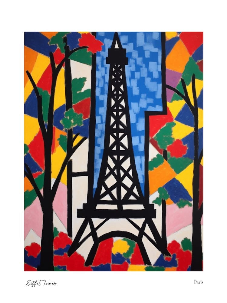 Eiffel Tower Paris Matisse Style 4 Watercolour Travel Poster