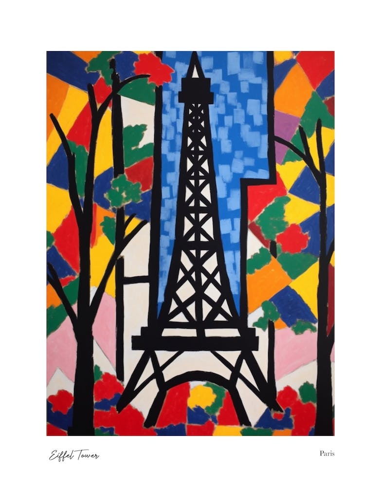 Eiffel Tower Paris Matisse Style 4 Watercolour Travel Poster