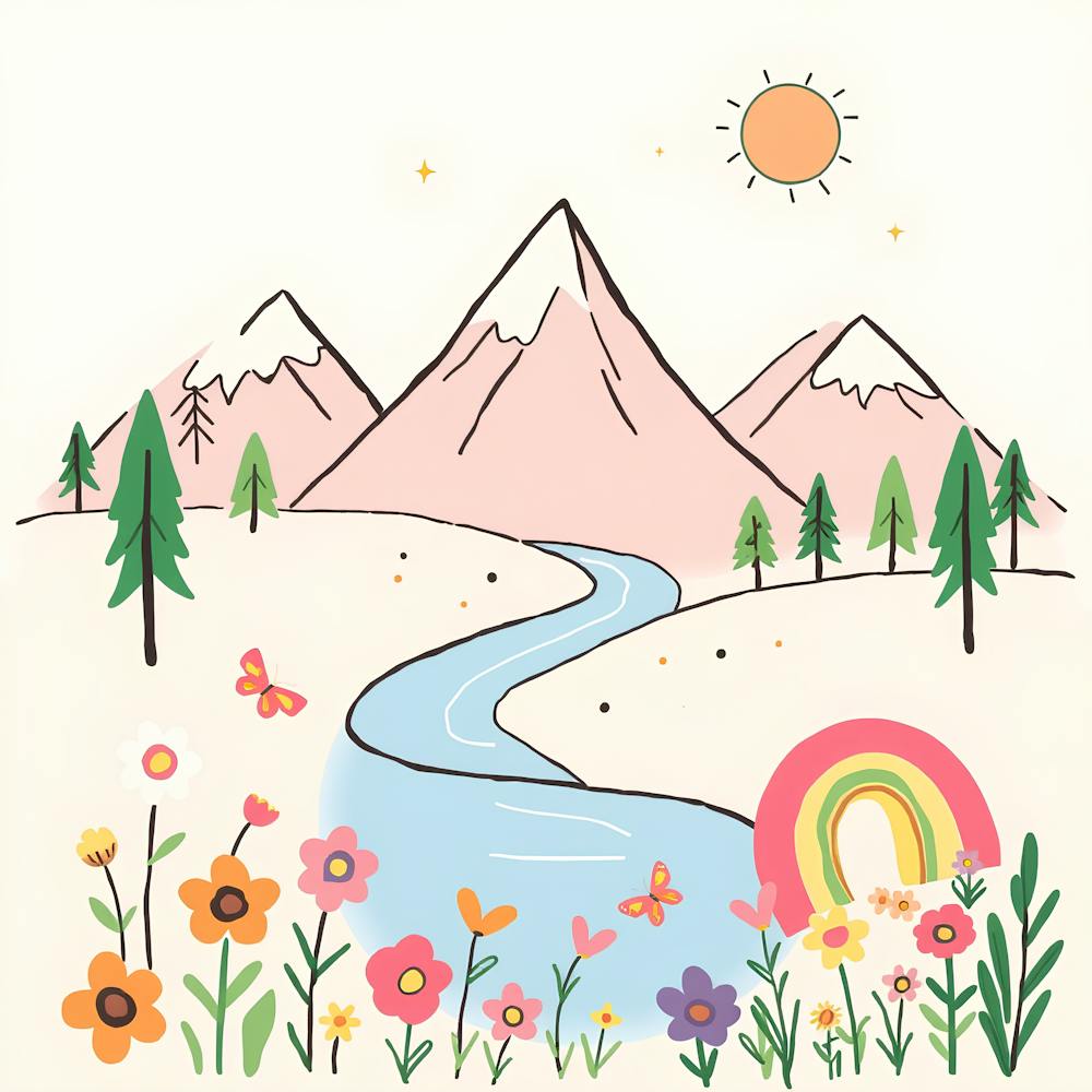 A Calm and Fun Landscape with Muted Colors and Organic Shapes