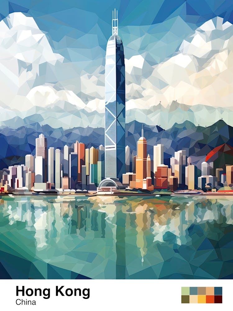 Hong Kong, China, Geometric Illustration 2 Poster