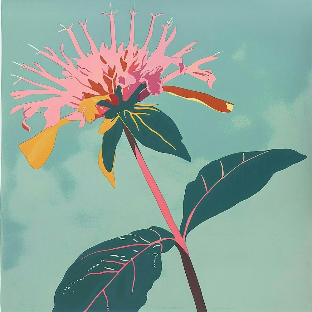 Bee Balm 1 Square Flower Illustration