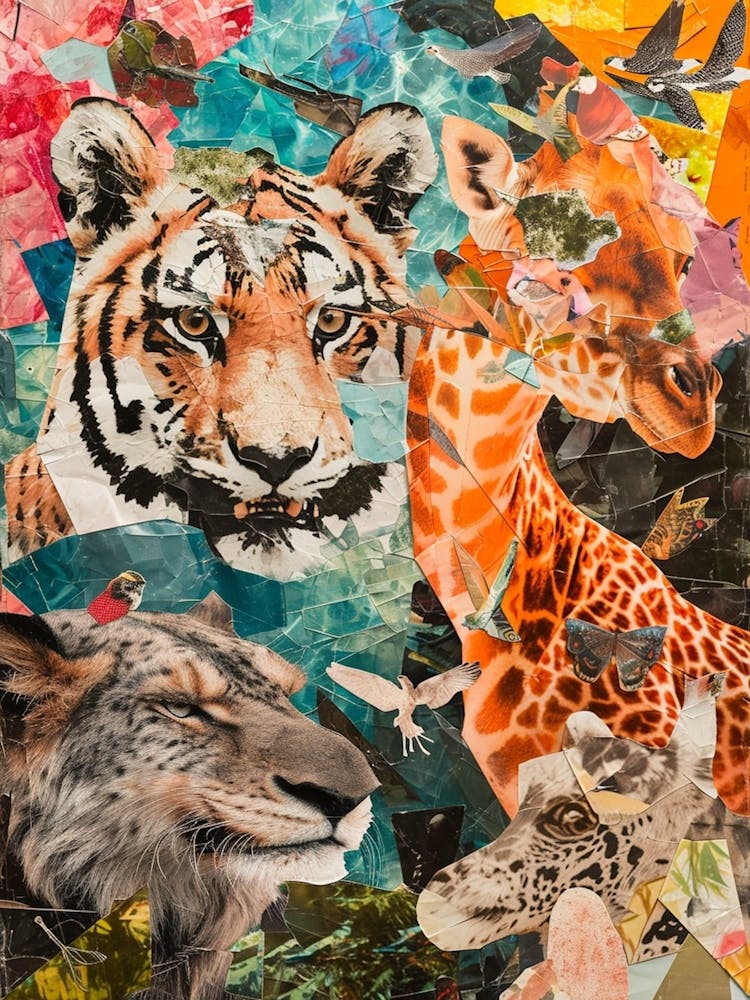 Abstract Kitsch Safari Animal Collage 1