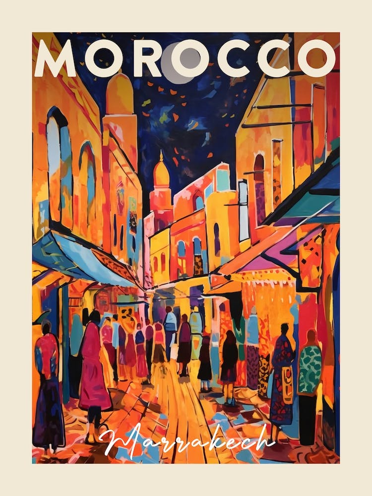 Marrakech Morocco 3 Fauvist Painting Travel Poster